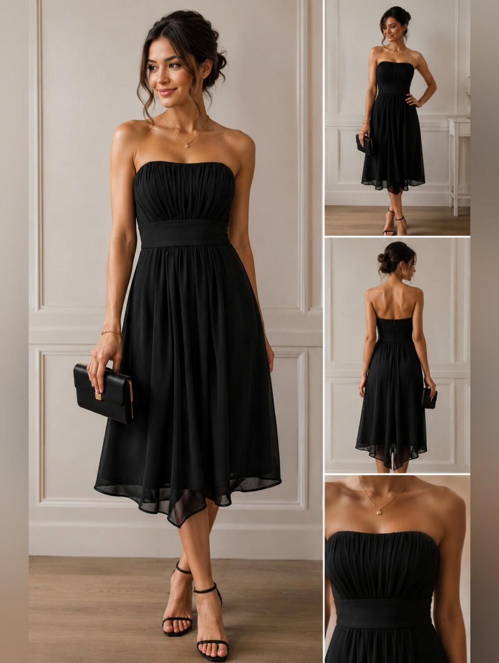Levkoff Strapless Tea Length Cocktail Dress Black Sz 10 | Holiday Party | NWOT